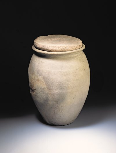 Cremation urn with lattice work pattern, from the Roman site at Newstead, Melrose by Roman